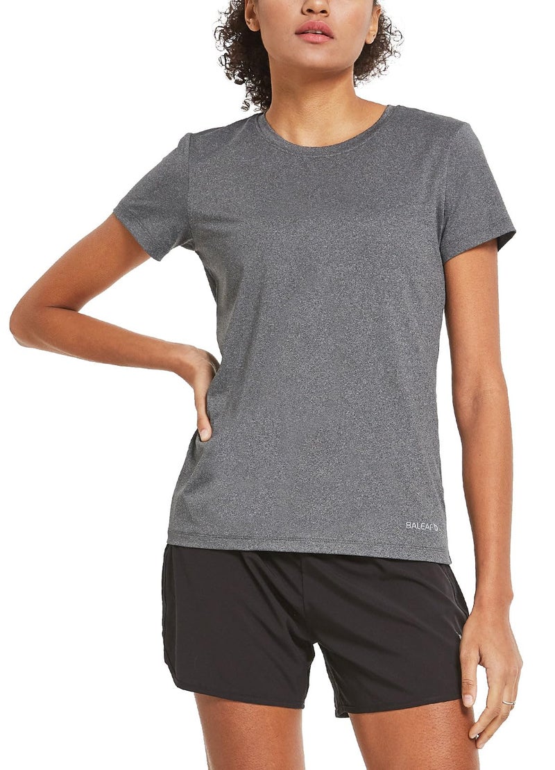 Baleaf تيشيرتات رياضية قصيرة الأكمام للنساء من باليف - خفيفة الوزن سريعة الجفاف - تدريب يوغا - لون رمادي فاتح XL - Image 2