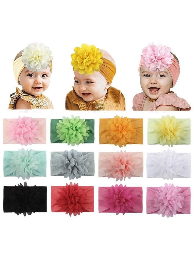 Syga Baby Girl Headband Nylon Flower Baby Soft Wide Chiffon Flower Bow Stretchy Hairband Hair Accessories For Kids Newborn Infant Toddler Girlgreen - Image 3