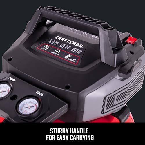 Craftsman Air Compressors 6 Gallon Portable Pancake Air Compressor,Oil Free Max 150 Psi 1.0HP 2.6 CFM@90PSI Electric Air Compressor Shop Air Compressor, CMXECXA02106410 - Image 5