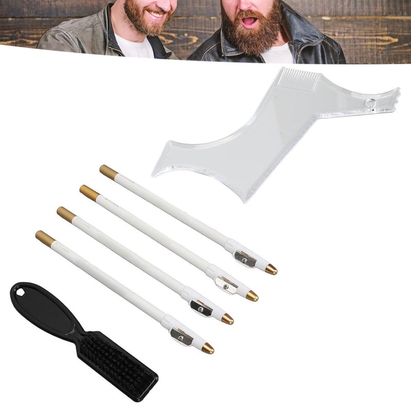 Generic Beard Shaping Stencil Kit with Barber Pencils Perfect Contour for Men Portable Beard Grooming Tool Set for Travel (White) - Image 4