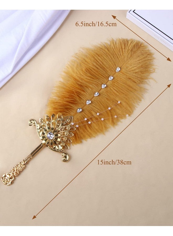CROWN GUIDE Gold Ostrich Feather Fan Wedding Bridal Bouquets for Bride Metal Hand Held Fan Great Gatsby 1920s Flapper Accessories for Women Bridgerton Tea Party Decorations - Image 5