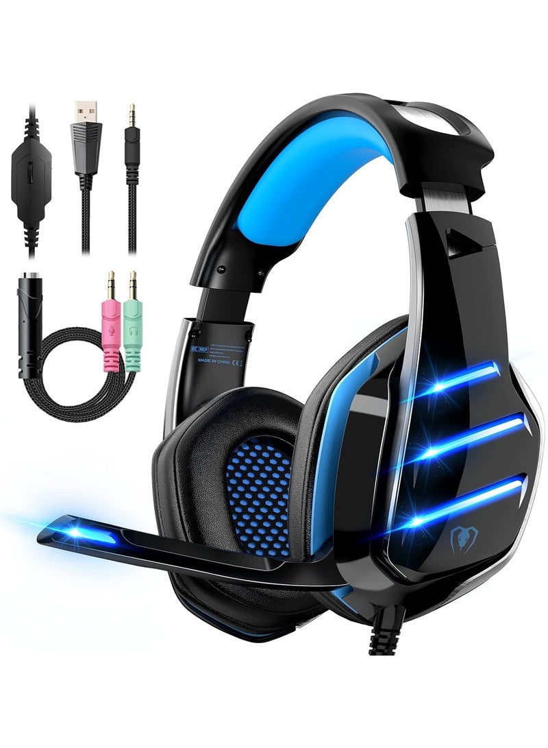 بي إكسلنت سماعة ألعاب GM3، سماعة رأس PS4 بصوت محيطي 7.1 مع ميكروفون، للألعاب، سماعات رأس الكمبيوتر الشخصي، صوت جهير ثقيل، تلسكوبي، عزل الضوضاء، سلكية، متوافقة مع FPS، ضوء LED  - Image 1