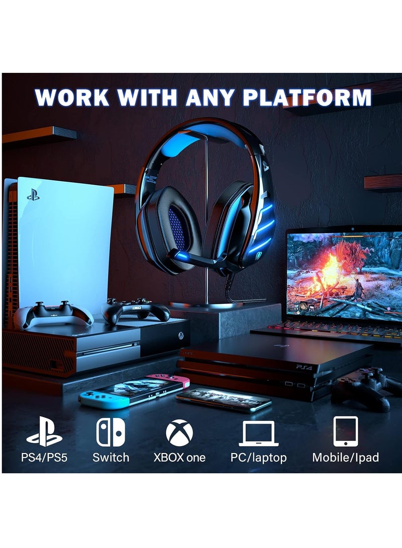 بي إكسلنت سماعة ألعاب GM3، سماعة رأس PS4 بصوت محيطي 7.1 مع ميكروفون، للألعاب، سماعات رأس الكمبيوتر الشخصي، صوت جهير ثقيل، تلسكوبي، عزل الضوضاء، سلكية، متوافقة مع FPS، ضوء LED  - Image 5