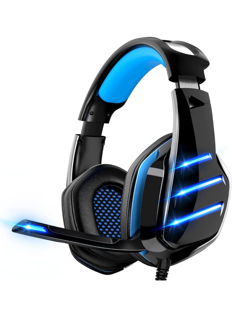 بي إكسلنت سماعة ألعاب GM3، سماعة رأس PS4 بصوت محيطي 7.1 مع ميكروفون، للألعاب، سماعات رأس الكمبيوتر الشخصي، صوت جهير ثقيل، تلسكوبي، عزل الضوضاء، سلكية، متوافقة مع FPS، ضوء LED - Image 1