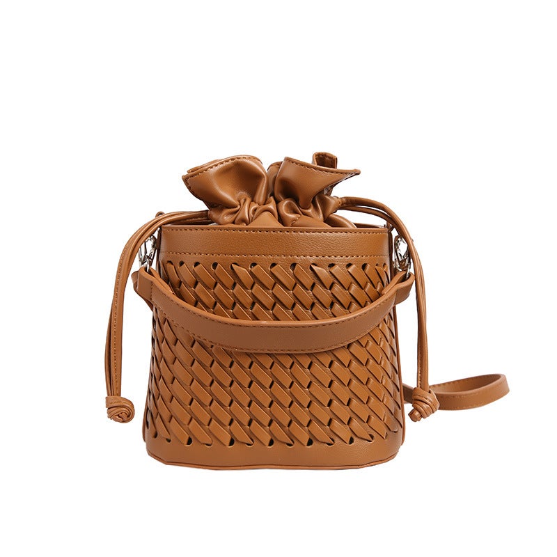 High-Grade Bag For Women Textured Woven Hand Bucket Bag Elegant All-Match Shoulder Messenger Bag - Image 1
