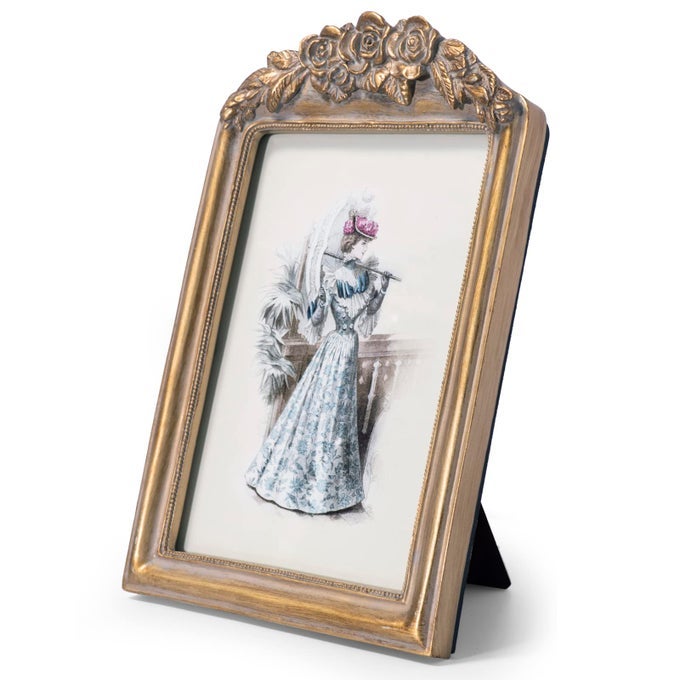 VINTAGE 5X7 PICTURE FRAME WITH FLOWER ANTIQUE ORNATE TABLE TOP AND WALL MOUNTING PHOTO FRAME WITH HIGH DEFINITION GLASS FRONT FOR HOME DECOR PHOTO GALLERY ART5X7 GOLD