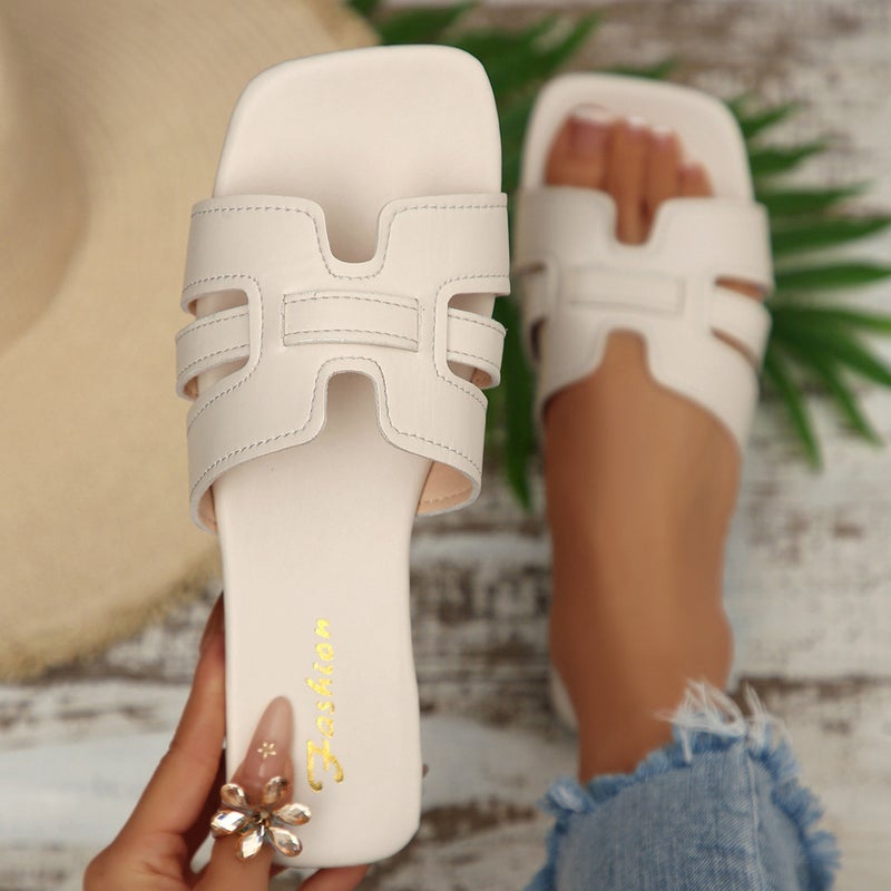 Women'S Large Size Solid Color Flat Casual Square-Toe Outdoor Fashion Sandals - Image 3