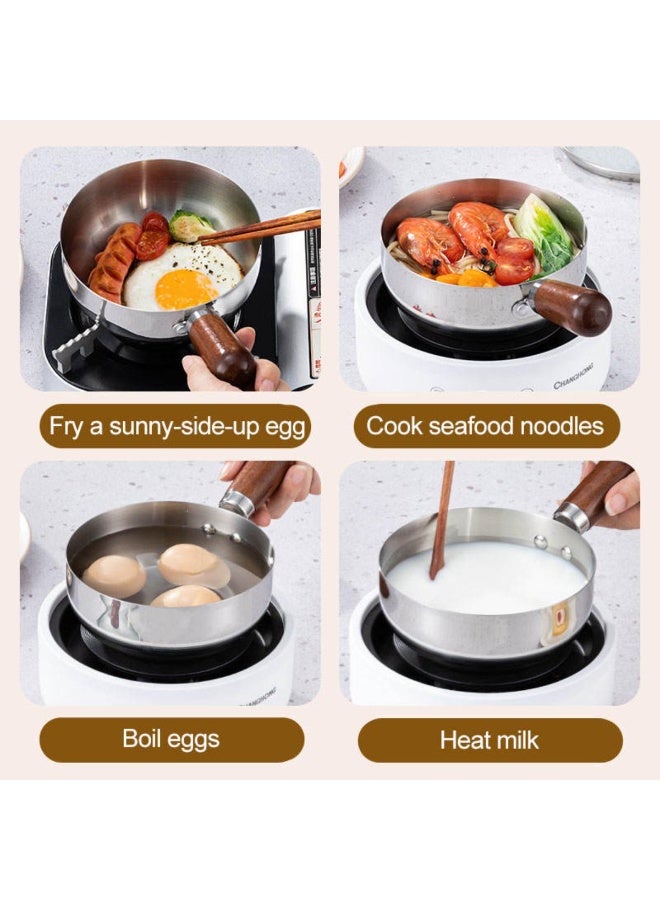 Tradeo Stainless Steel Noodle Pot with Glass Lid – 14cm Mini Cookpot with Beech Wood Handle for Soup, Snacks & Baby Food - Image 2