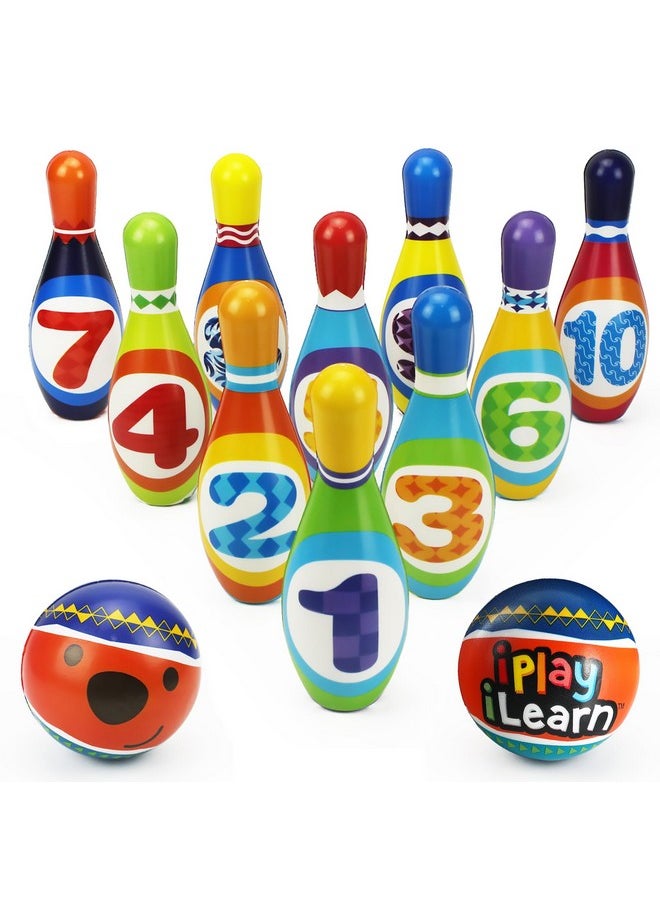 iPlay, iLearn iPlay, iLearn Kids Bowling Toys Set, Toddler Indoor Outdoor Activity Play Game, Soft 10 Foam Pins & Two Balls Playset, Educational, Birthday Party Gift for 18 24 Months, 2 3 Year Old Children Boy Girl  - Image 1