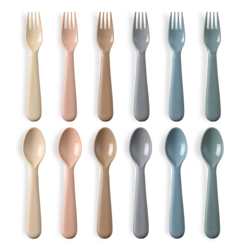 POIKSHARK 12 Pieces Toddler Utensils Set, Plastic Spoons and Forks Set for Kids, Children Safe Flatware, Plastic Reusable Cutlery, BPA Free, Dishwasher Safe - Image 1