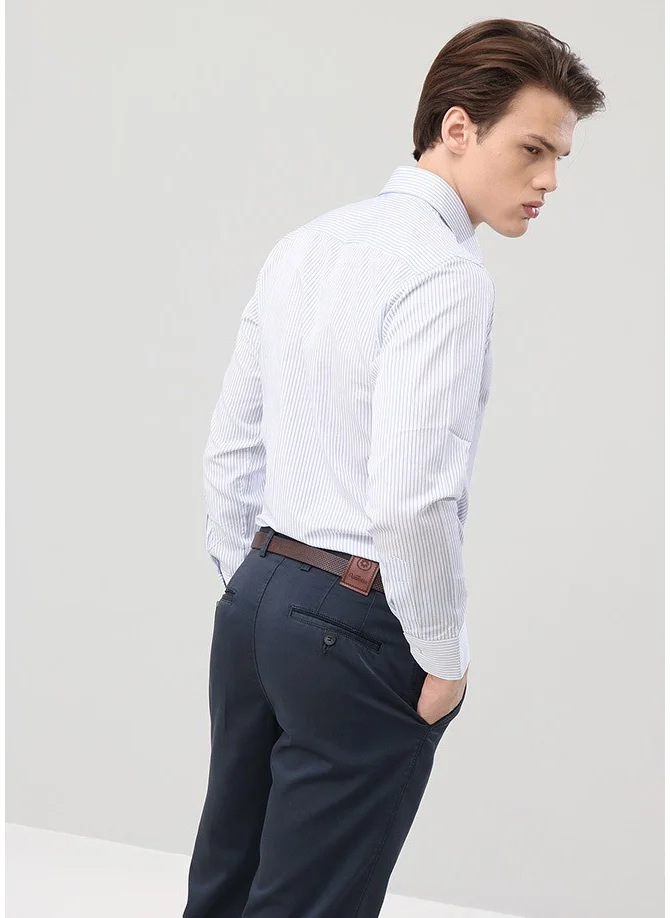 فاريتا Men's Blue Striped Slim Fit Long Sleeve Shirt