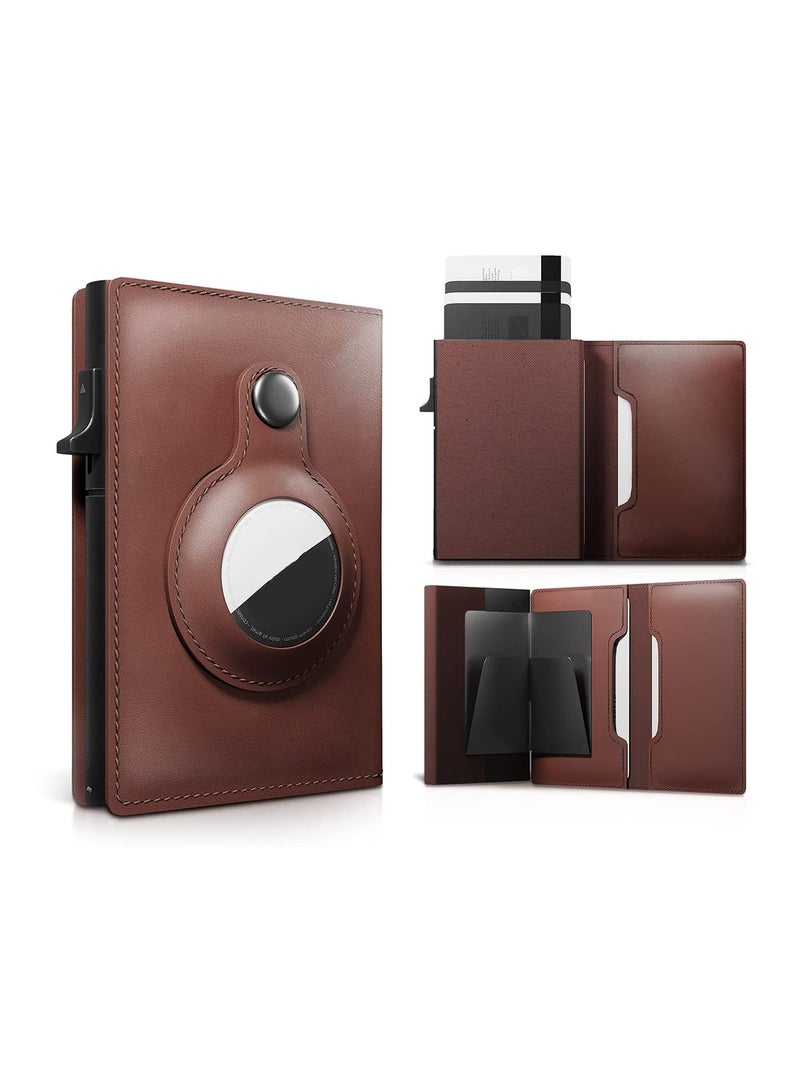Zikra AirTag Wallet, Trackable Wallet with AirTag Holder, RFID-Blocking Minimalist Leather Wallet, Slim Leather Airtag Wallet, Men and Women, Smart Wallet, AirTag Not Included (Brown) - Image 1
