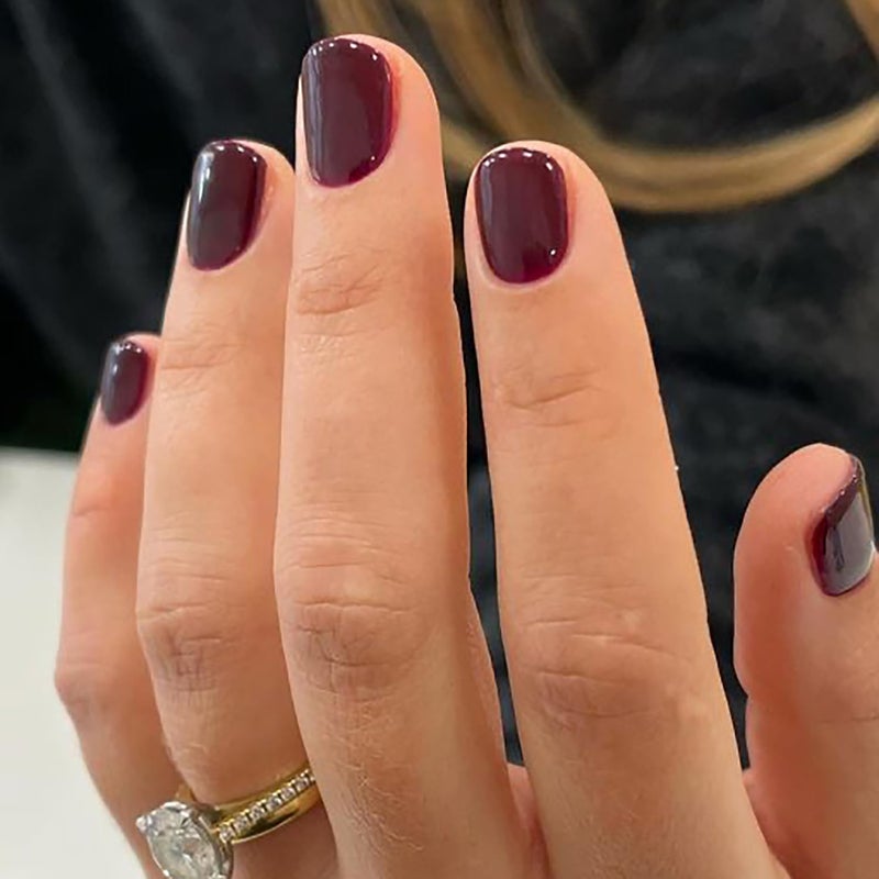 HJKDSFD Wine Red Press on Nails Extra Short Fake Nails Acrylic Square False Nails with Artificial Glossy Designs Full Cover Glue on Nail Stick on Nail for Women 24pcs - Image 1
