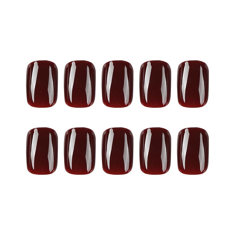 HJKDSFD Wine Red Press on Nails Extra Short Fake Nails Acrylic Square False Nails with Artificial Glossy Designs Full Cover Glue on Nail Stick on Nail for Women 24pcs - Image 4