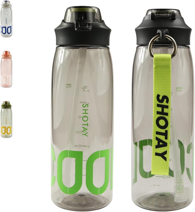 SHOTAY Sports Water Bottles 1 L/32 oz BPA Free And Leakproof, Fast Flow With Removable Straw, Gym Water Bottle For School, Fitness And Outdoor Sports  White. - Image 2