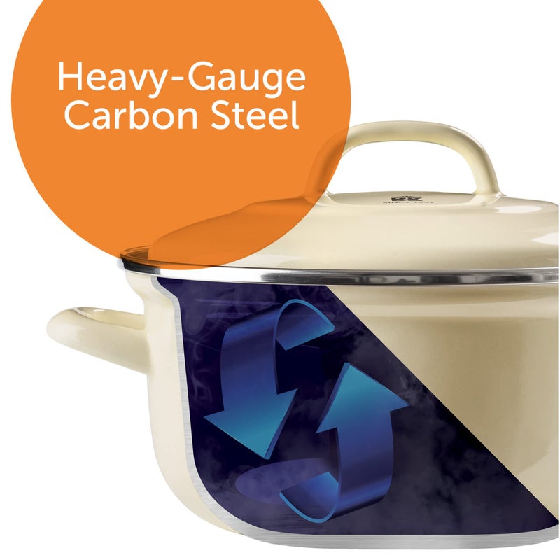 BK Indigo Aluminum Heavy-Gauge Carbon Steel, Induction, 3.5QT Nonstick Glaze Dutch Oven, Dishwasher Safe, Cream - Image 4