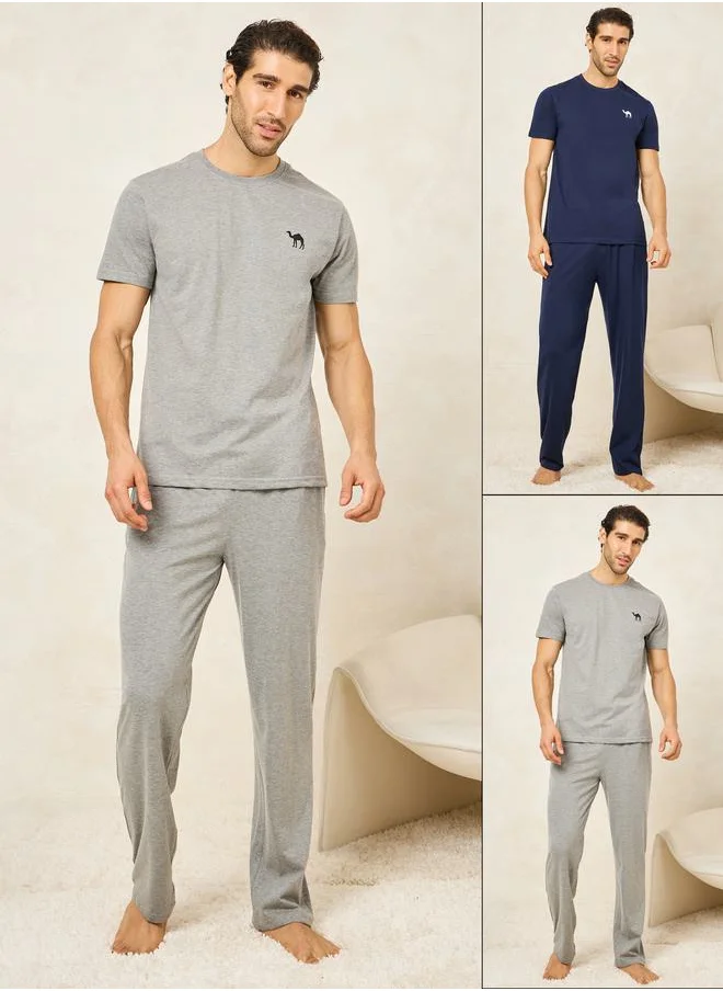 ستايلي Pack of 2 - Logo Detail Crew Neck T-Shirt & Pyjama Set