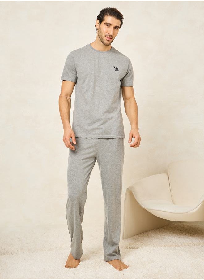 Styli Pack of 2 - Logo Detail Crew Neck T-Shirt & Pyjama Set  - Image 2