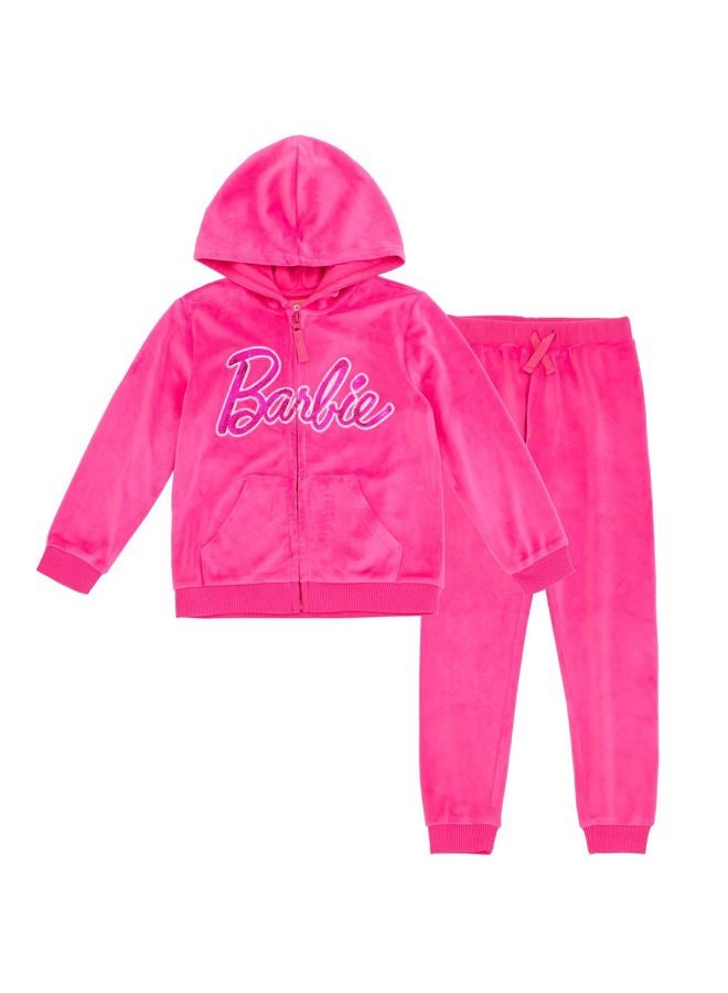 Barbie Little Girls Zip Up Hoodie and Pants Outfit Set Pink 7-8, Pink, 7-8 - Image 1