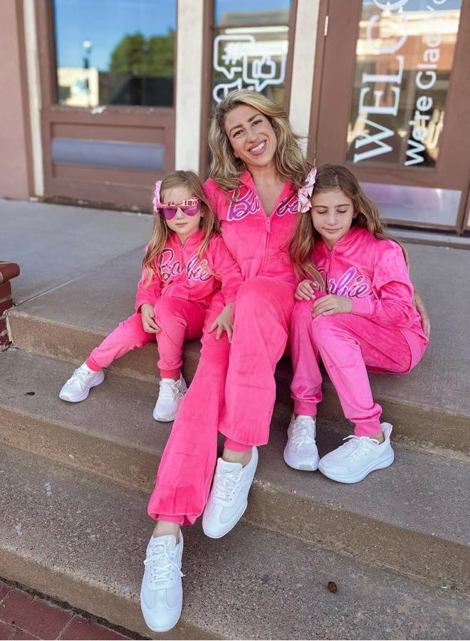 Barbie Little Girls Zip Up Hoodie and Pants Outfit Set Pink 7-8, Pink, 7-8 - Image 3