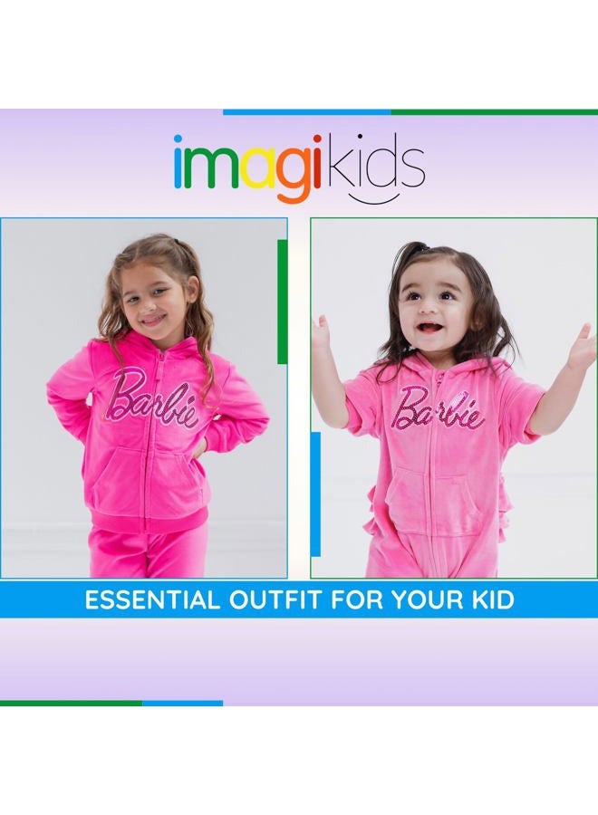 Barbie Little Girls Zip Up Hoodie and Pants Outfit Set Pink 7-8, Pink, 7-8 - Image 4