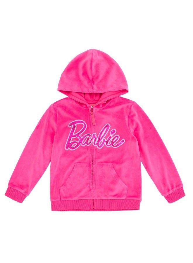 Barbie Little Girls Zip Up Hoodie and Pants Outfit Set Pink 7-8, Pink, 7-8 - Image 5