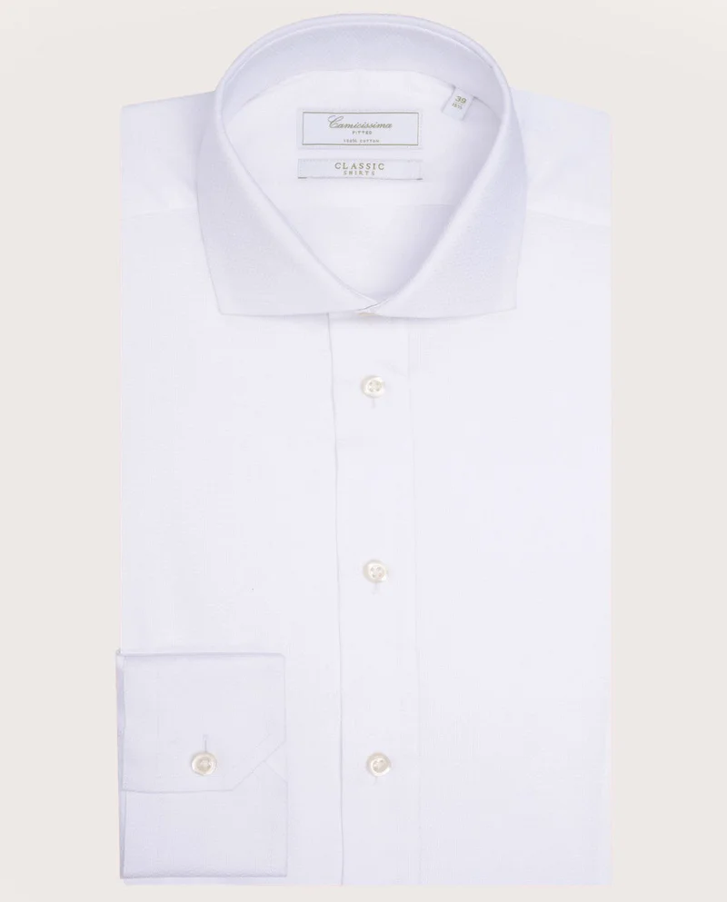 كاميتشسما قميص أبيض كلاسيكي ضيق بقماش الدوبي