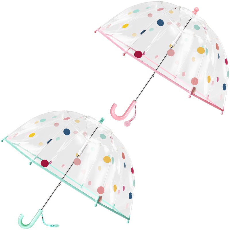 RONIARE 2 Pack Kids Clear Umbrellas for Rain Dome Bubble Umbrella Windproof for Kids Boys and Girls (2 Pack Dots) - Image 1