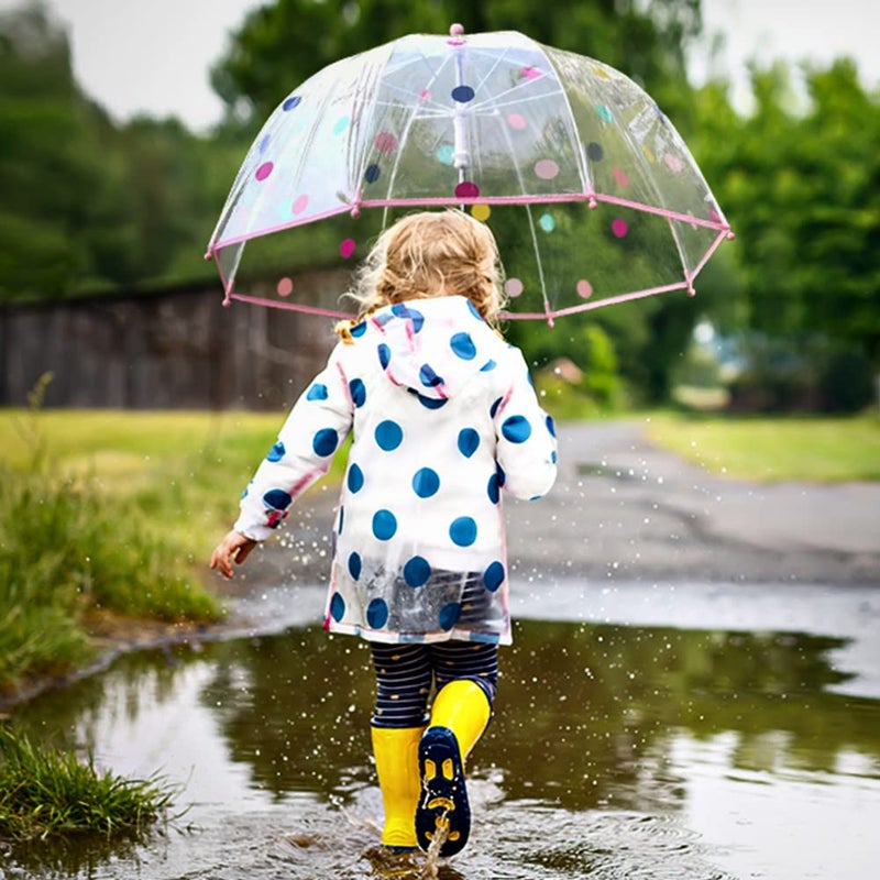 RONIARE 2 Pack Kids Clear Umbrellas for Rain Dome Bubble Umbrella Windproof for Kids Boys and Girls (2 Pack Dots) - Image 2