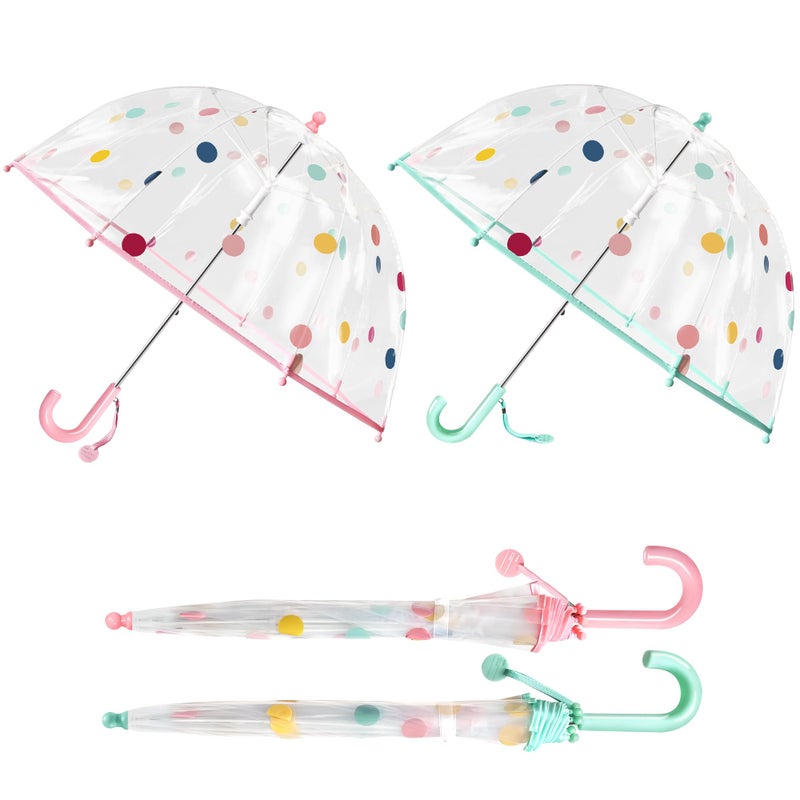 RONIARE 2 Pack Kids Clear Umbrellas for Rain Dome Bubble Umbrella Windproof for Kids Boys and Girls (2 Pack Dots) - Image 5