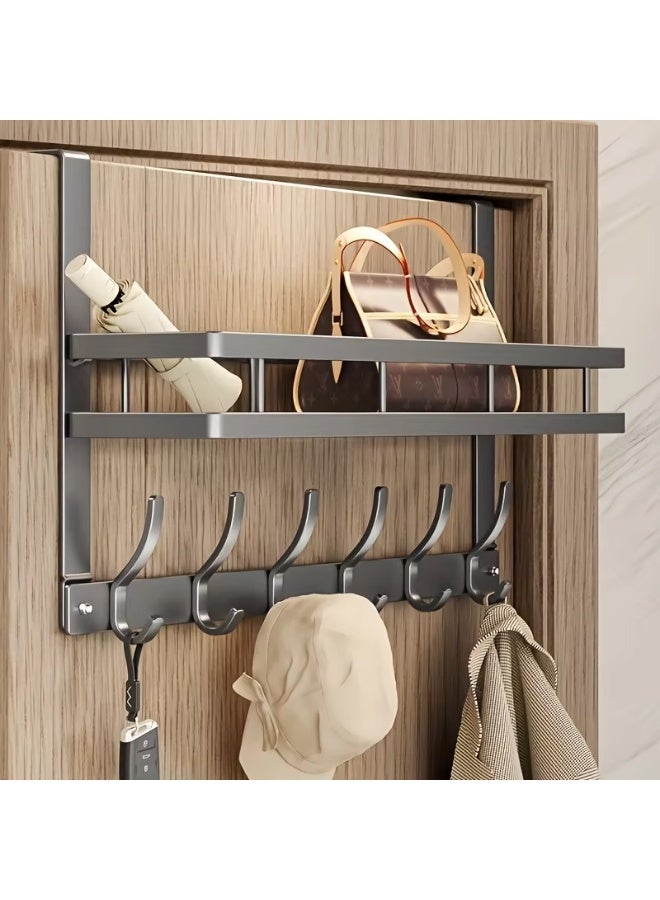 Over the Door Organizer Rack with Shelf and Hooks – Heavy Duty Metal Door Hanger for Coats, Hats, Bags & Keys – Space Saving Storage Solution
