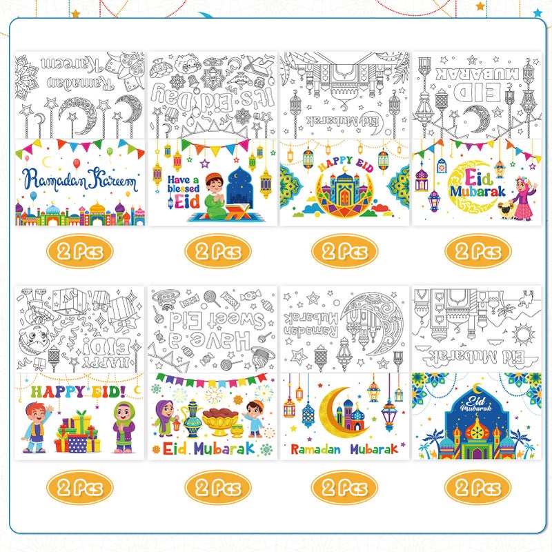 HOWAF 16pcs Eid Mubarak Greeting Cards Ramadan Mubarak Coloring Gift Cards with Stickers Envelopes Paint Pens, Ramadan Kareem Gift Cards for Kids, Eid Holiday Greeting Cards Eid Mubarak Party Favors - Image 3
