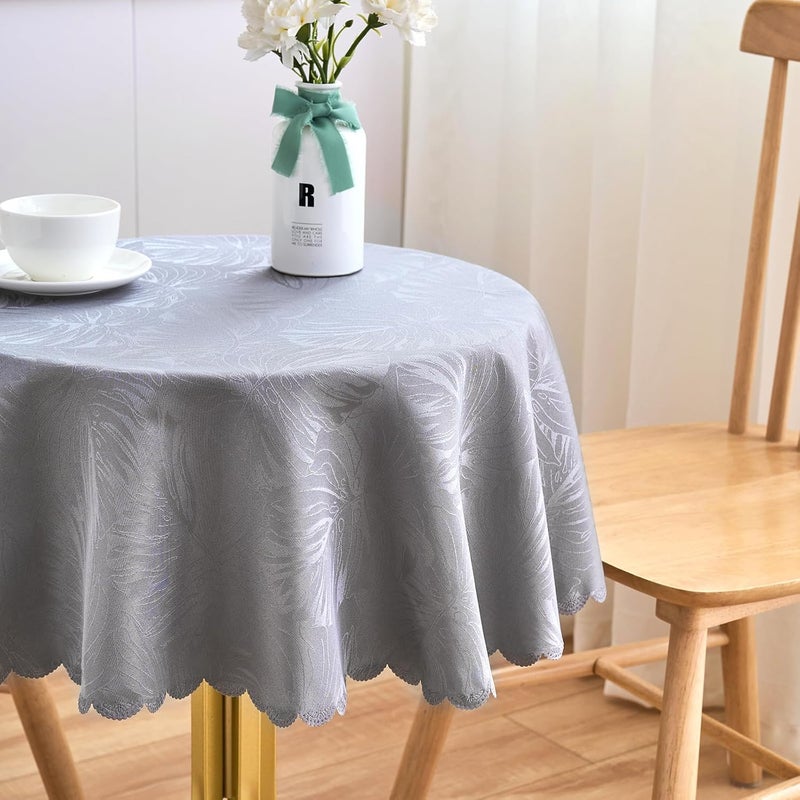 EFFICINATURE Round Tablecloth Grey Small Table Cloths 40 Inch Up to 26 Dia Tables Leaves Pattern Scalloped Edge Waterproof Washable Jacquard Table CoverKitchen Dinner Decor Talking Table Coffee Bar - Image 3
