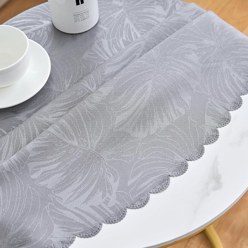 EFFICINATURE Round Tablecloth Grey Small Table Cloths 40 Inch Up to 26 Dia Tables Leaves Pattern Scalloped Edge Waterproof Washable Jacquard Table CoverKitchen Dinner Decor Talking Table Coffee Bar - Image 5