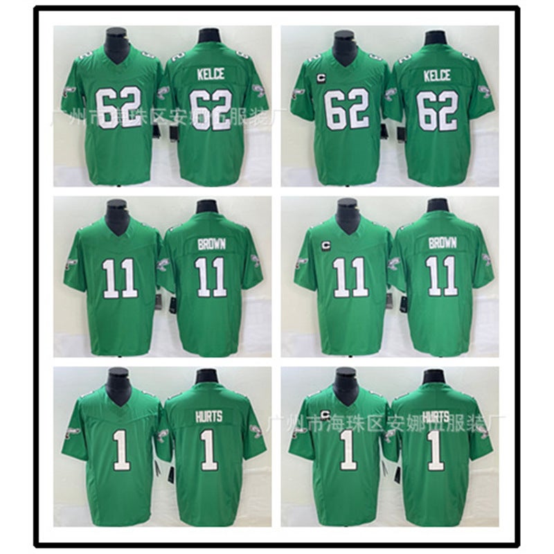 Eagles Eagles Hurts # 1 Green Rugby Jersey Brown # 11 Embroidered Jersey - Image 5