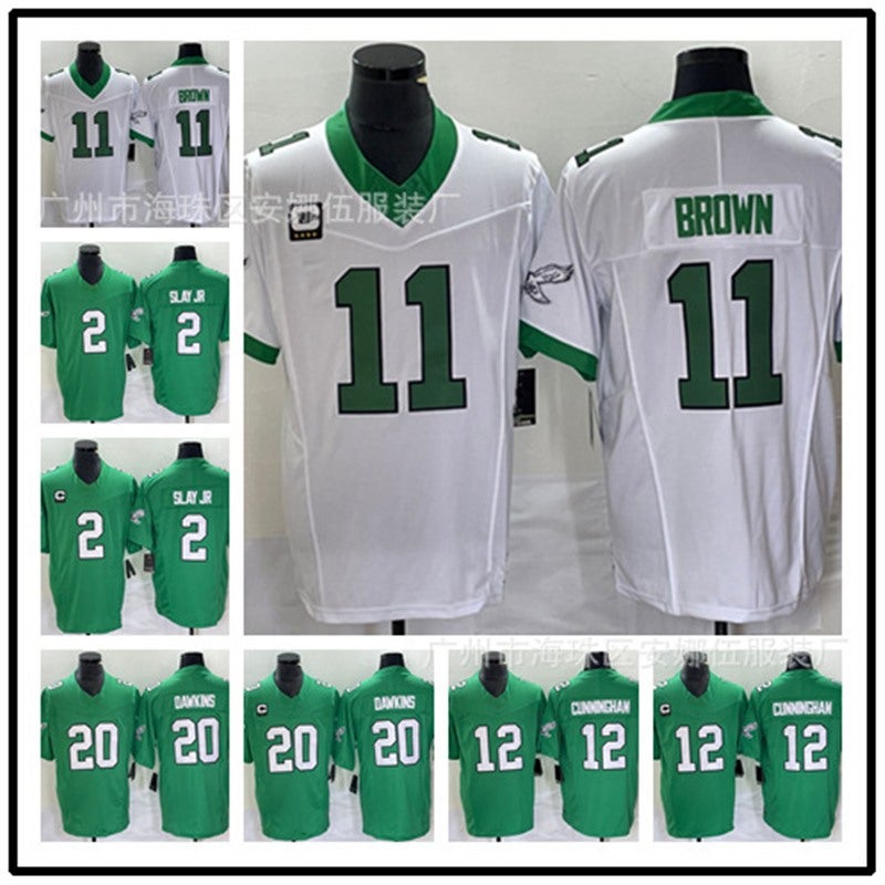 Eagles Eagles Hurts # 1 Green Rugby Jersey Brown # 11 Embroidered Jersey - Image 3