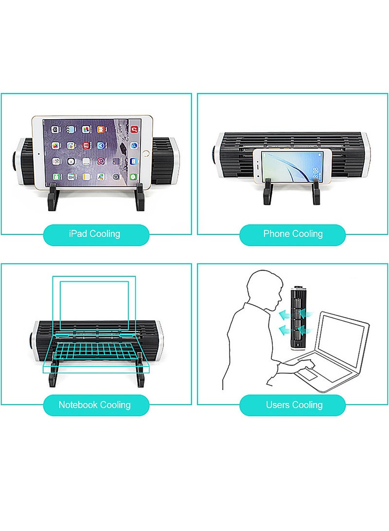 مروحة تبريد USB للوحة الكمبيوتر المحمول ومروحة حامل للكمبيوتر المحمول ومبرد الهاتف ومروحة المحور الأفقي باللون الأسود - Image 3