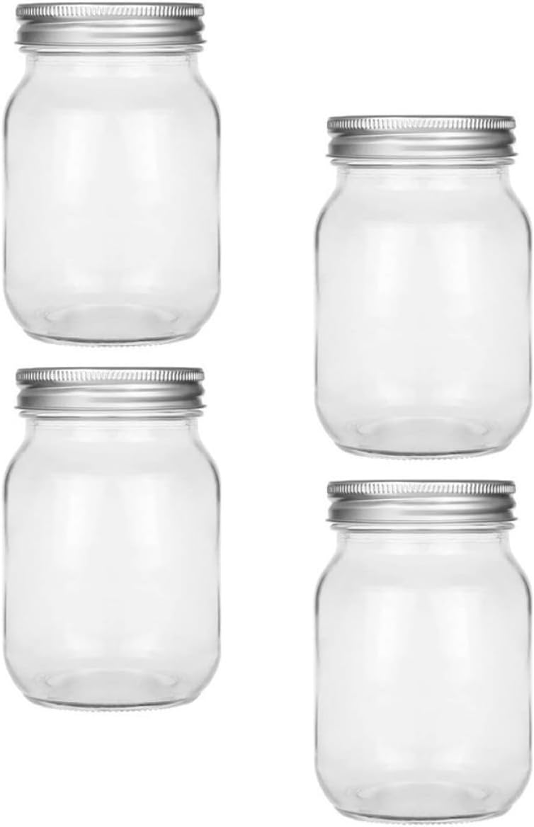 Homoyoyo Glass Mason Jars with Lids 500ml Food-grade Glass Canisters for Salad, Jelly, and Canning – 4pcs Wide Mouth Storage Containers for Home Kitchen Food Preservation Random Color - Image 1