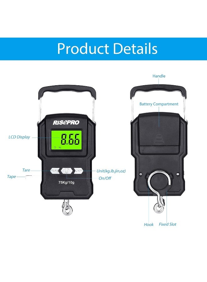 RISEPRO RISEPRO Fish Scale, Digital Electronic Balance Fishing Postal Hanging Hook Scale W/Ruler 75Kg / 165Lb 10g  - Image 4