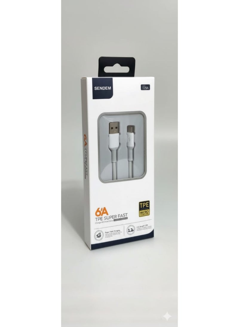 سيندم كابل بيانات SENDEM T29A مايكرو USB – شحن فائق السرعة 6 أمبير، خط TPE متين بطول 1.2 متر - Image 4