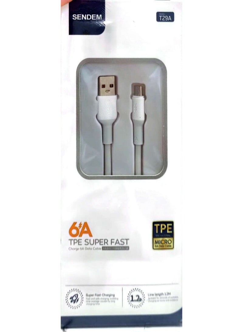 سيندم كابل بيانات SENDEM T29A مايكرو USB – شحن فائق السرعة 6 أمبير، خط TPE متين بطول 1.2 متر - Image 2