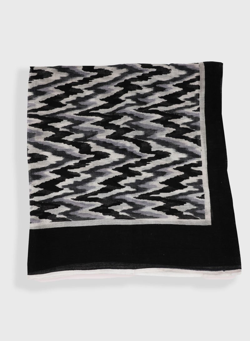 AMICA AMICA Woven Abstract Printed Hijab Long Head Scarf for Women-Black - Image 4