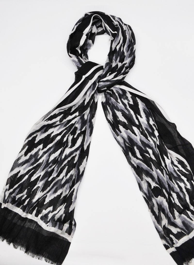 AMICA AMICA Woven Abstract Printed Hijab Long Head Scarf for Women-Black - Image 2