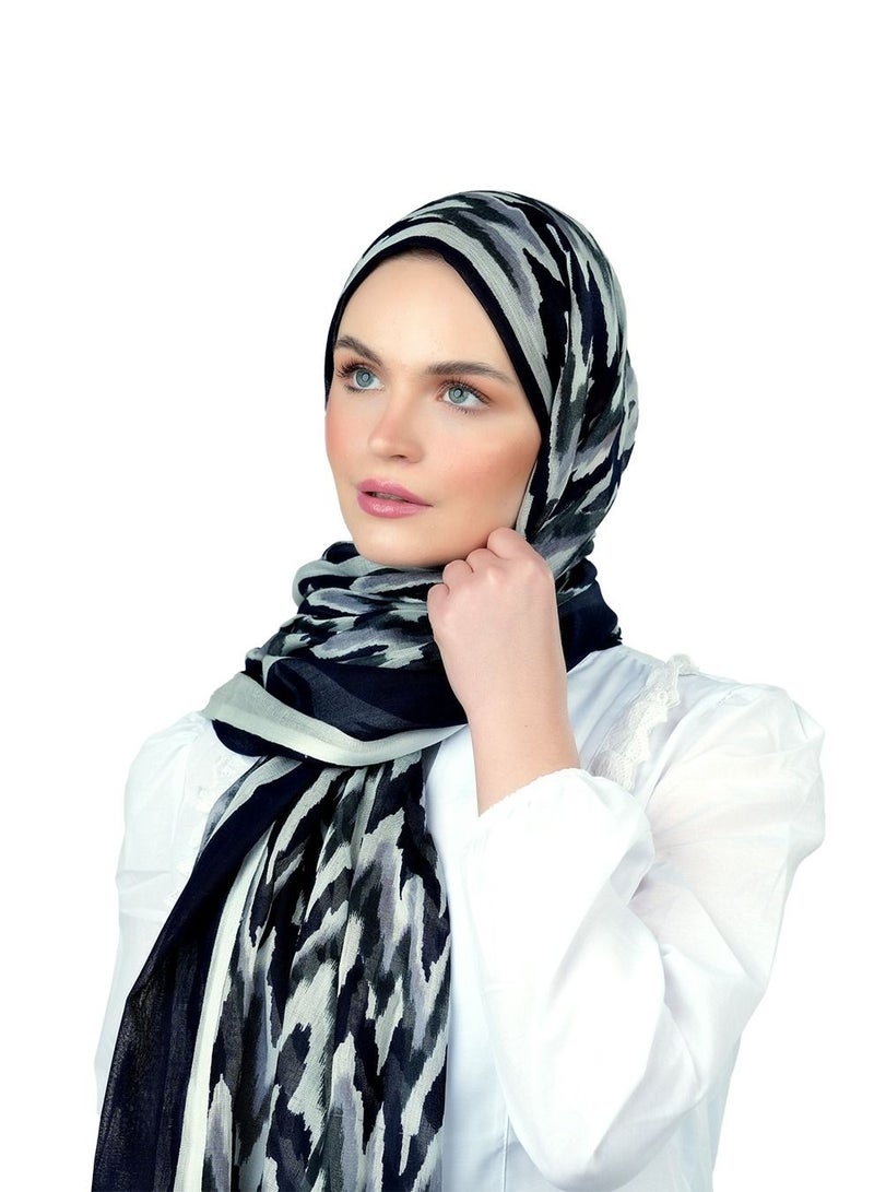 AMICA AMICA Woven Abstract Printed Hijab Long Head Scarf for Women-Black - Image 1