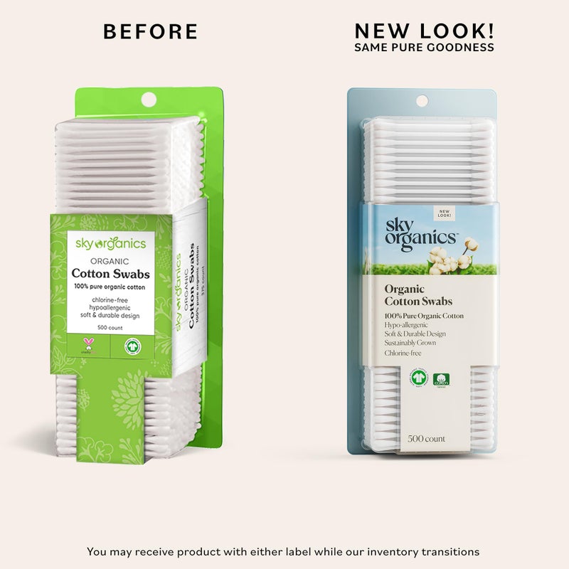 Sky Organics Sky Organics Organnic Cotton Swabs for Sensitive Skin, 100% Pure GOTS Certified Organic for Beauty & Personal Care, 500 ct. - Image 2