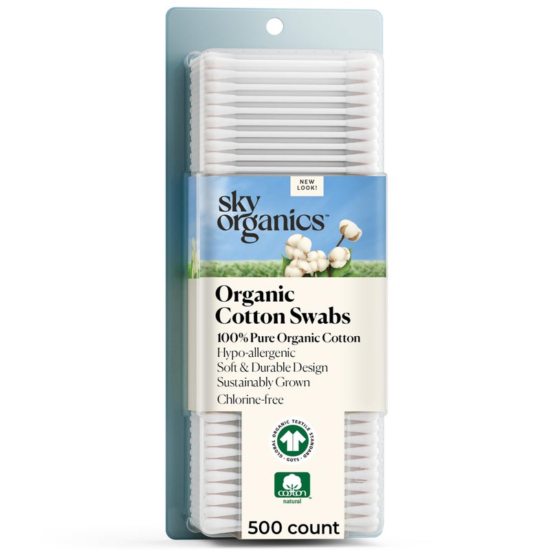 Sky Organics Sky Organics Organnic Cotton Swabs for Sensitive Skin, 100% Pure GOTS Certified Organic for Beauty & Personal Care, 500 ct. - Image 1