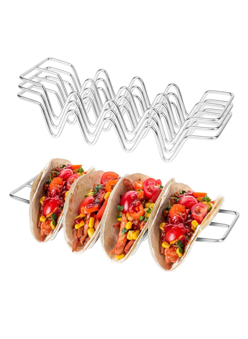 SYOSI 4Pcs Taco Holders, Stainless Steel Taco Shell Holder Stand, Taco Tray Plates for Taco Gifts Accessories, Baking, Dishwa Sher and Grill Safe  - Image 1