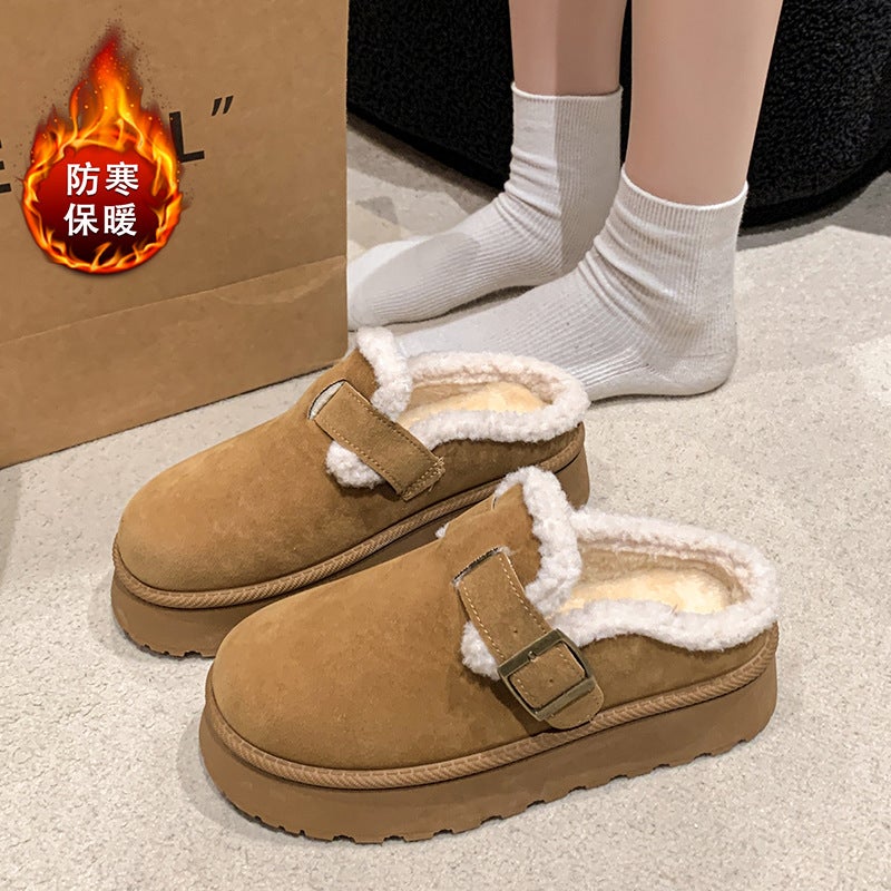Baotou Mao Thick-Soled Slippers Women Winter Fur One Wear Padded Fleece-Lined Snow Boots - Image 2