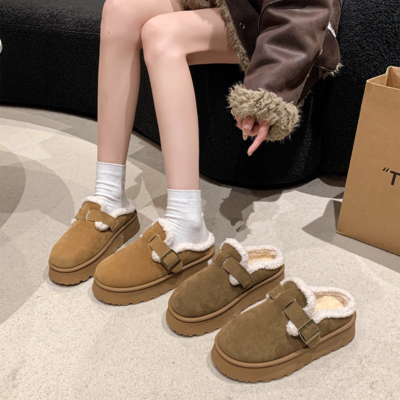 Baotou Mao Thick-Soled Slippers Women Winter Fur One Wear Padded Fleece-Lined Snow Boots - Image 3