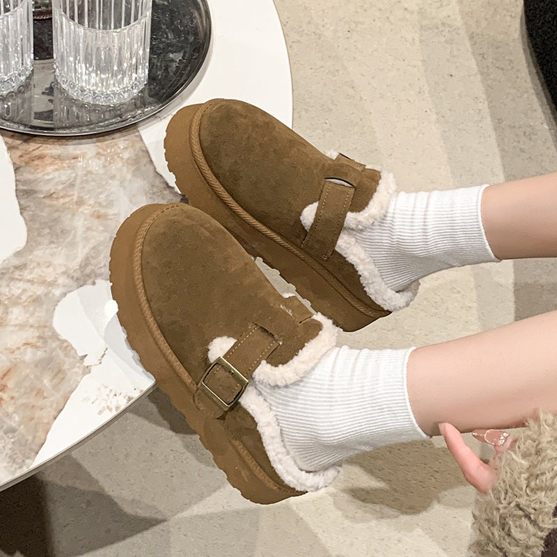 Baotou Mao Thick-Soled Slippers Women Winter Fur One Wear Padded Fleece-Lined Snow Boots - Image 5